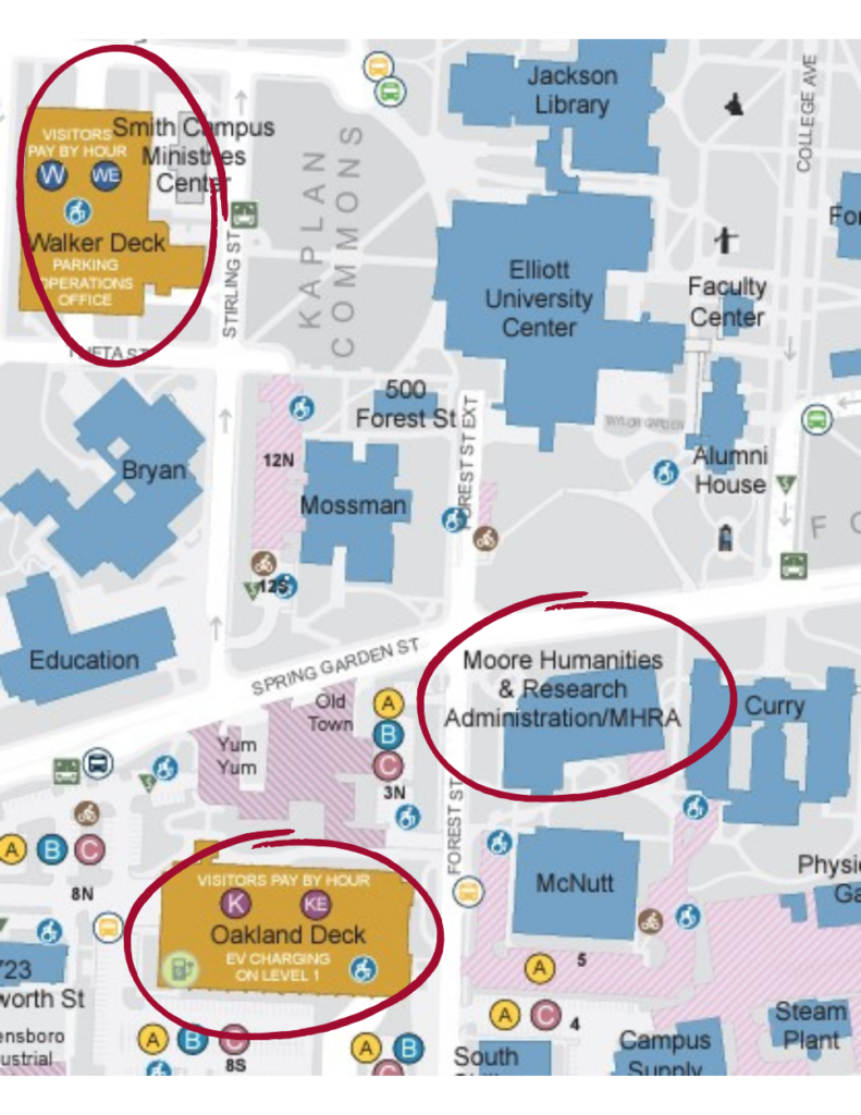 Image of UNCG Parking map. Click for PDF version.